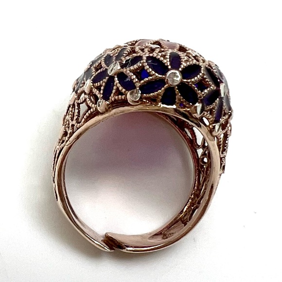 NWT 925 ST SILVER & ENAMEL PERFORATED FILIGREE FLOWERS RING - Picture 11 of 13